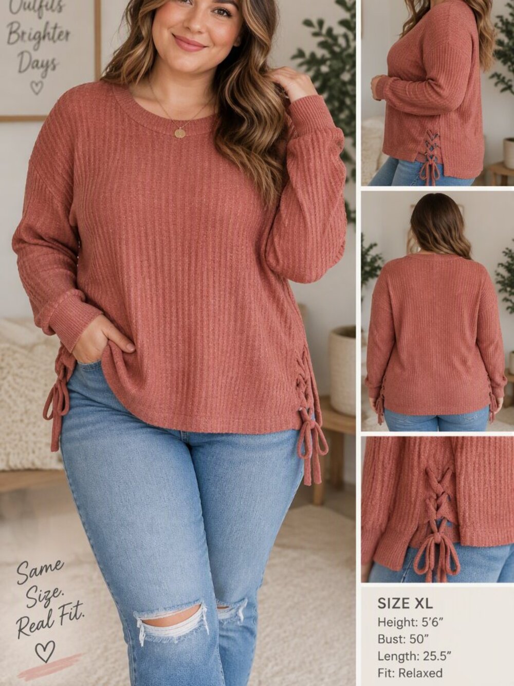 SO Dusty Rose Pink Waffle Knit Thermal Top Shirt XL Boho Cottagecore Casual Cozy